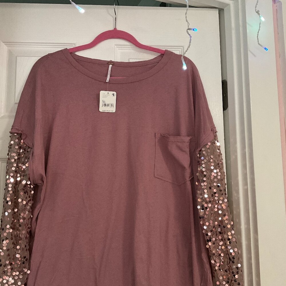 FREE PEOPLE Celine Long Sleeve Sequin Lavender Top NWT~$98